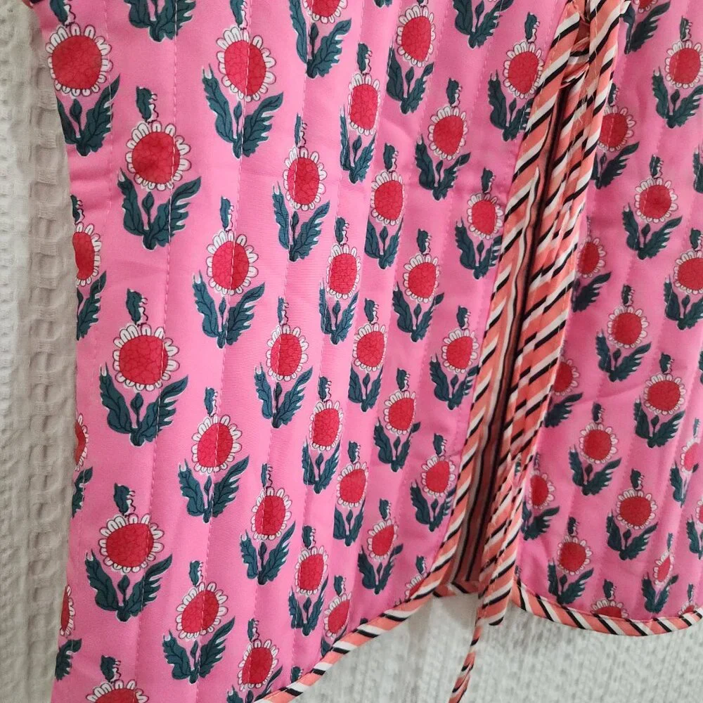 Amazon Cropped Floral Quilted Puffer Vest Printed Padded Gilet Outwear Small